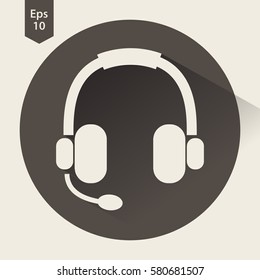 Headset Flat Icon. Headphones With Microphone. Symbol Of Technology. Simple Vector Graphic Style. Vector Illustration