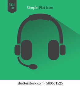 Headset Flat Icon. Headphones With Microphone. Symbol Of Technology. Simple Vector Graphic Style. Vector Illustration