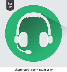 Headset Flat Icon. Headphones With Microphone. Symbol Of Technology. Simple Vector Graphic Style. Vector Illustration
