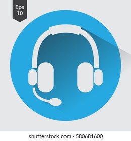 Headset Flat Icon. Headphones With Microphone. Symbol Of Technology. Simple Vector Graphic Style. Vector Illustration