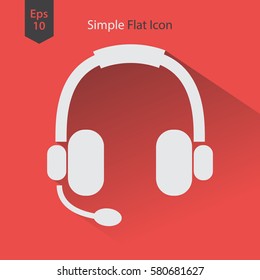 Headset Flat Icon. Headphones With Microphone. Symbol Of Technology. Simple Vector Graphic Style. Vector Illustration