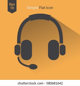 Headset Flat Icon. Headphones With Microphone. Symbol Of Technology. Simple Vector Graphic Style. Vector Illustration