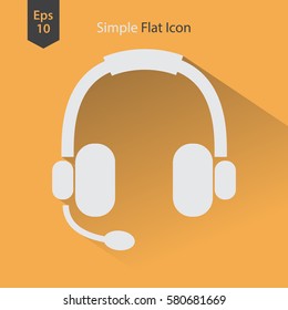 Headset Flat Icon. Headphones With Microphone. Symbol Of Technology. Simple Vector Graphic Style. Vector Illustration