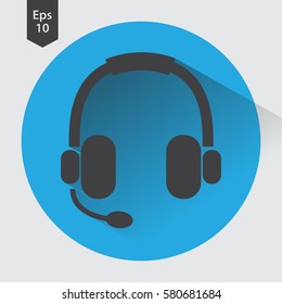 Headset Flat Icon. Headphones With Microphone. Symbol Of Technology. Simple Vector Graphic Style. Vector Illustration