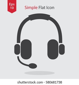 Headset Flat Icon. Headphones With Microphone. Symbol Of Technology. Simple Vector Graphic Style. Vector Illustration