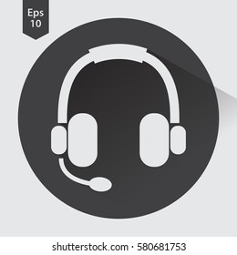 Headset Flat Icon. Headphones With Microphone. Symbol Of Technology. Simple Vector Graphic Style. Vector Illustration