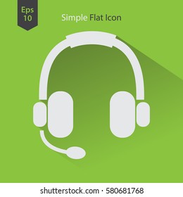 Headset Flat Icon. Headphones With Microphone. Symbol Of Technology. Simple Vector Graphic Style. Vector Illustration