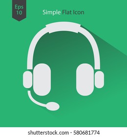 Headset Flat Icon. Headphones With Microphone. Symbol Of Technology. Simple Vector Graphic Style. Vector Illustration
