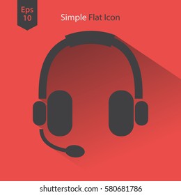 Headset Flat Icon. Headphones With Microphone. Symbol Of Technology. Simple Vector Graphic Style. Vector Illustration