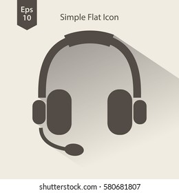 Headset Flat Icon. Headphones With Microphone. Symbol Of Technology. Simple Vector Graphic Style. Vector Illustration