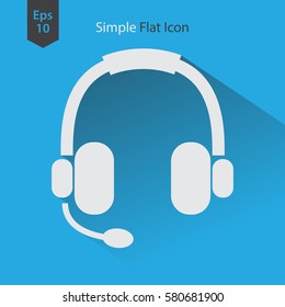 Headset Flat Icon. Headphones With Microphone. Symbol Of Technology. Simple Vector Graphic Style. Vector Illustration