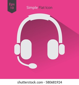 Headset Flat Icon. Headphones With Microphone. Symbol Of Technology. Simple Vector Graphic Style. Vector Illustration