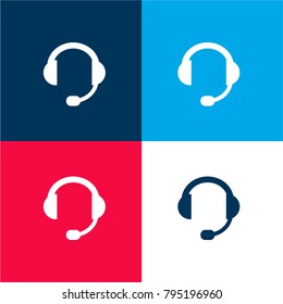 Headset four color material and minimal icon logo set in red and blue