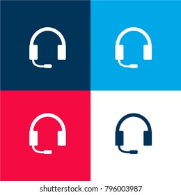 Headset four color material and minimal icon logo set in red and blue