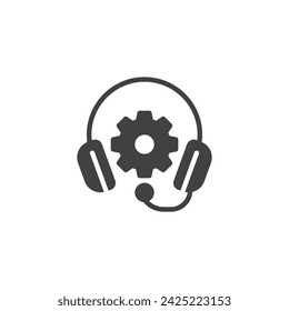 Headset and gear vector icon. filled flat sign for mobile concept and web design. Technical Support glyph icon. Assistance service symbol, logo illustration. Vector graphics