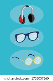 headset and glasses young wear accesories vector illustration design