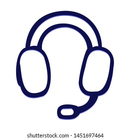 Headset. Hand Drawn Icon with Blue Ballpoint Pen Style.