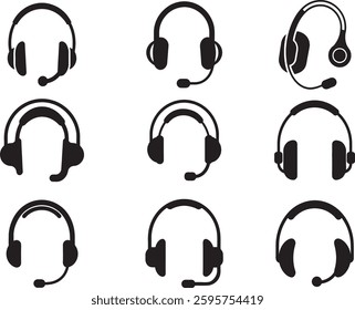 "Headset and Headphone Silhouette Icon Set  Vector Illustration"