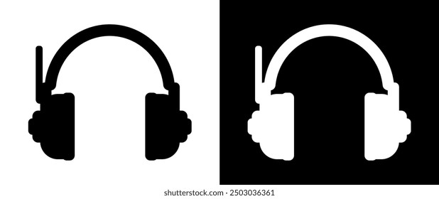Headset, headphones, earphones, music sound audio icon set vector illustrations. Silhouette portable speaker. Listen equipment dj symbols. Device technology design. 