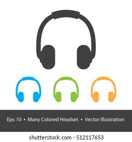 Headset. Headphones With Microphone Symbol Isolated On White Background. Simple Vector Graphic Style