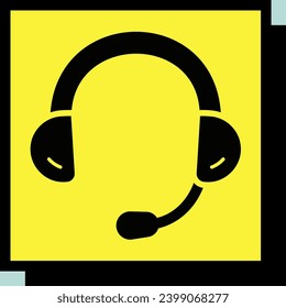 Headset. Headphones with microphone vector isolated neo-brutalism icon. Graph symbol for music and sound web site and apps design, logo, app, UI
