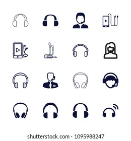 Headset icon. collection of 16 headset filled and outline icons such as operator, support, help support, headphones. editable headset icons for web and mobile.