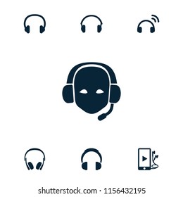 Headset icon. collection of 7 headset filled icons such as support, headphones, earphones. editable headset icons for web and mobile.