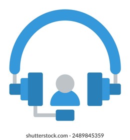 Headset icon color or logo illustration flat color blue style