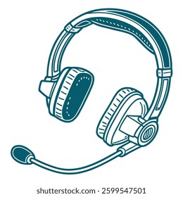 Headset Icon
-Design a vector icon of a headset with a microphone, flat style, teal solid fill, sharp edges, symbolizing customer service or calls.

