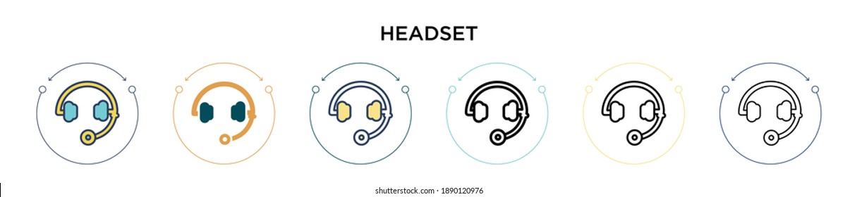 Headset icon in filled, thin line, outline and stroke style. Vector illustration of two colored and black headset vector icons designs can be used for mobile, ui, web