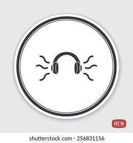 Headset icon. Flat design style. Made in vector. Emblem or label with shadow.