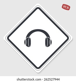 Headset icon. Flat design style. Made in vector. Emblem or label with shadow.