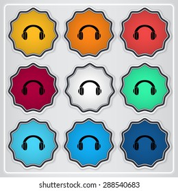 Headset icon. Flat design style. Made in vector. Emblem or label with shadow.
