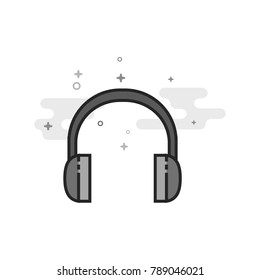 Headset icon in flat outlined grayscale style. Vector illustration.