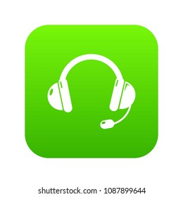 Headset icon green vector isolated on white background