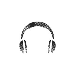 Headset icon in halftone style. Black and white monochrome vector illustration.