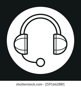 A headset icon with a microphone in a minimalist black and white style.