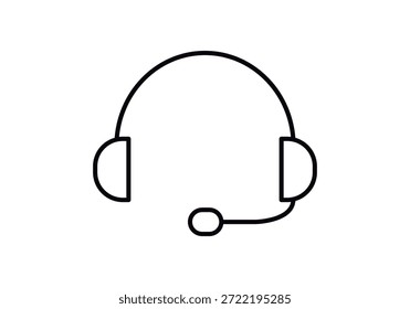 Icono de auriculares con micrófono en blanco con contorno negro para centros de llamadas y Asistencia técnica