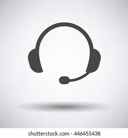 Headset icon on gray background, round shadow. Vector illustration.