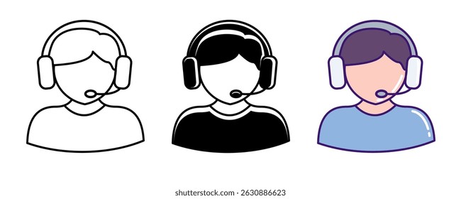 Headset icon represented by wearing Headset Line, Filled, Color style.