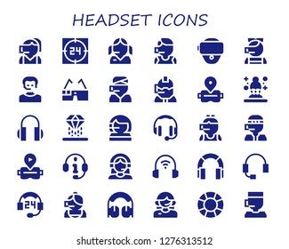  headset icon set. 30 filled headset icons. Simple modern icons about  - Call center, Support, Vr glasses, Operator, Virtual glasses, Virtual reality, Hologram, Headphones, Customer support