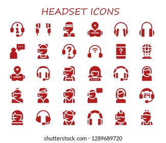  headset icon set. 30 filled headset icons. Simple modern icons about  - Headphones, Earphones, Call center, Virtual reality, Supporter, Customer service, Hologram, Headset, Support