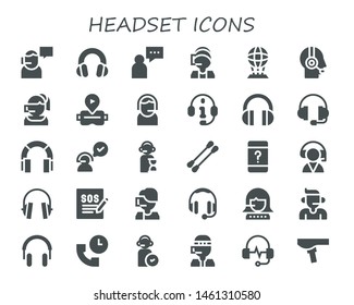 headset icon set. 30 filled headset icons.  Simple modern icons about  - Support, Headphones, Supporter, Call center, Hologram, Customer service, Virtual reality, Operator, Earbuds