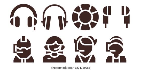  headset icon set. 8 filled headset icons. Simple modern icons about  - Call center, Headphones, Customer service, Support, Earphones