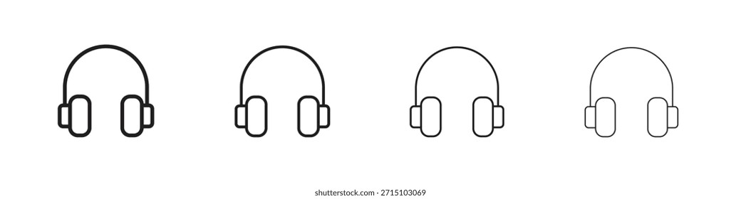 Headset icon set. A collection of simple black thin strokes icons