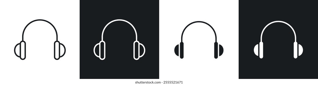 Headset icon vector collection in black and white.