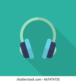 Headset icon , Vector flat long shadow design.