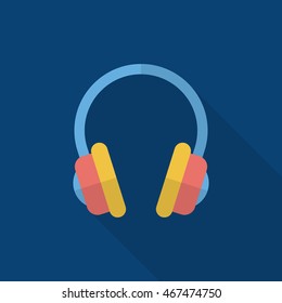 Headset icon , Vector flat long shadow design.