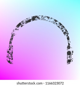 Headset icon. Vector. Gray icon with bubbled texture at color background with pink and sky blue corners.