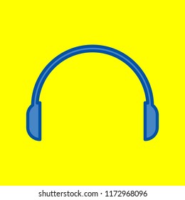 Headset icon. Vector. Office style blue icon at yellow background.